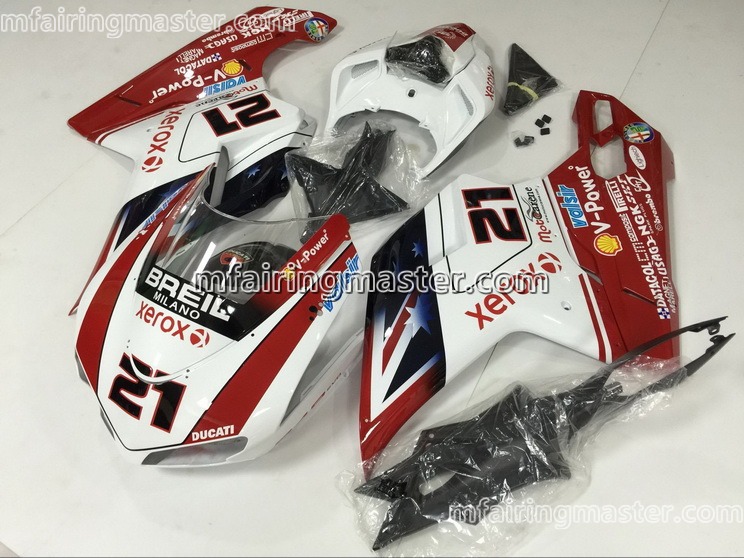 (image for) Fit for Ducati 1098 848 1198 2007 2008 2009 2010 2011 2012 fairing kit injection molding Xerox 21 red white