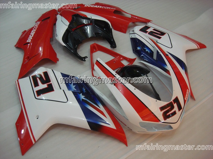 (image for) Fit for Ducati 1098 848 1198 2007 2008 2009 2010 2011 2012 fairing kit injection molding 21 red white
