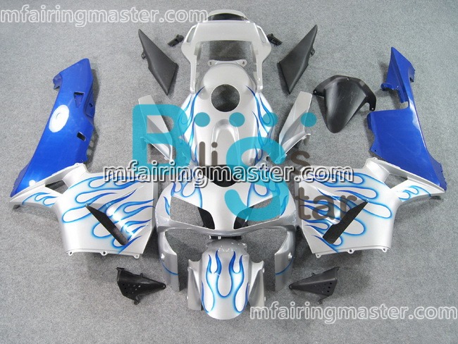 (image for) Fit for Honda CBR600RR F5 2003 2004 fairing kit injection molding Blue flames silver