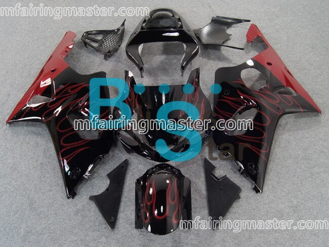 (image for) Fit for Suzuki GSXR 1000 K1 K2 2000 2001 2002 fairing kit injection molding Red flame black