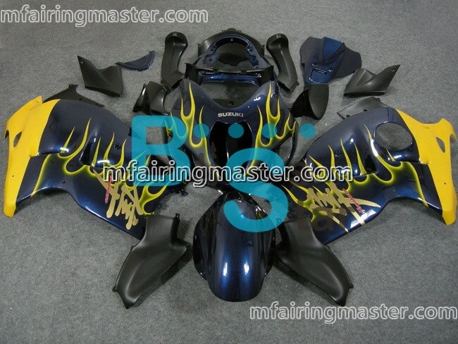 (image for) Fit for Suzuki GSXR 1300 Hayabusa 1999 2000 2001 2002 2003 2004 2005 2006 2007 fairing kit injection molding Yellow flame blue