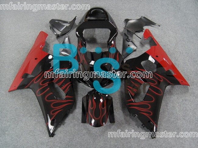 (image for) Fit for Suzuki GSXR 600 750 k1 2001 2002 2003 fairing kit injection molding Red flame black