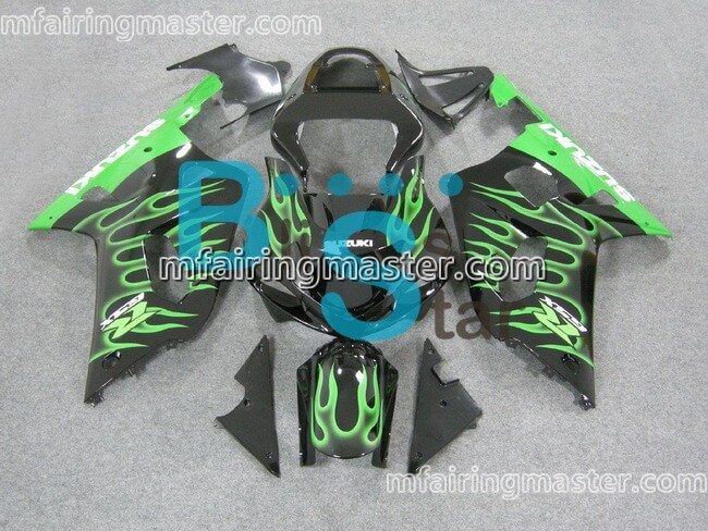 (image for) Fit for Suzuki GSXR 600 750 k1 2001 2002 2003 fairing kit injection molding Green flame black