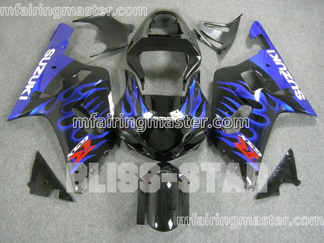 (image for) Fit for Suzuki GSXR 600 750 k1 2001 2002 2003 fairing kit injection molding Blue flame black