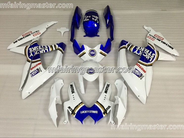 (image for) Fit for Suzuki GSXR 600 750 K8 2008 2009 2010 fairing kit injection molding Luckystrike white blue