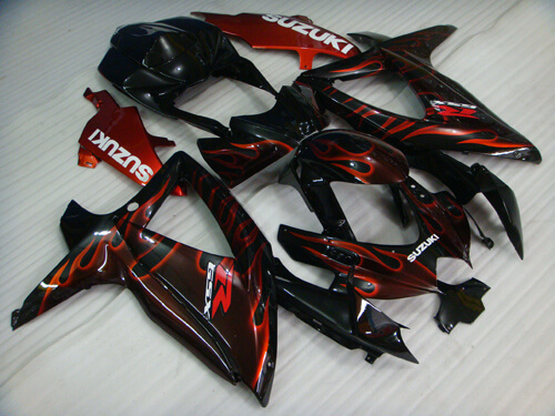 (image for) Fit for Suzuki GSXR 600 750 K8 2008 2009 2010 fairing kit injection molding Red flame black