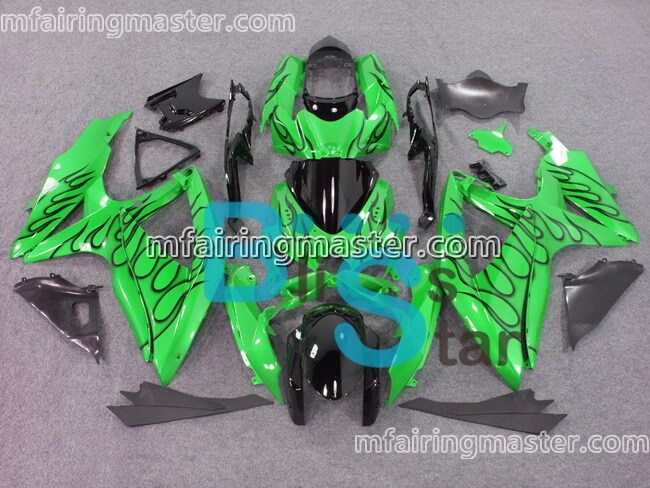 (image for) Fit for Suzuki GSXR 600 750 K8 2008 2009 2010 fairing kit injection molding Black flame green