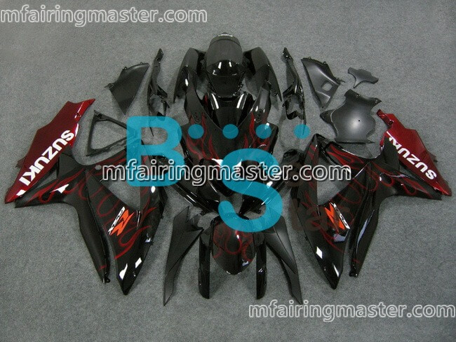 (image for) Fit for Suzuki GSXR 600 750 K8 2008 2009 2010 fairing kit injection molding Red flame black