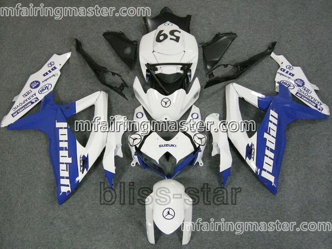 (image for) Fit for Suzuki GSXR 600 750 K8 2008 2009 2010 fairing kit injection molding Jordan white blue