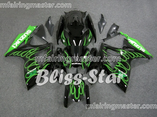 (image for) Fit for Suzuki GSXR 600 750 K8 2008 2009 2010 fairing kit injection molding Green flame black