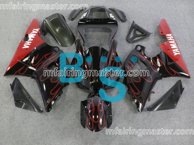 (image for) Fit for Yamaha YZF 1000 R1 2000 2001 fairing kit injection molding Red flame black