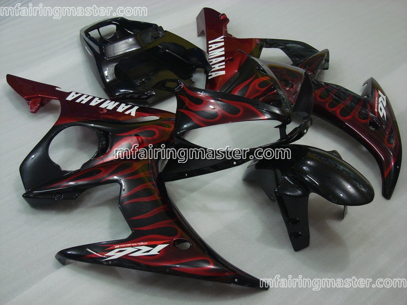 (image for) Fit for Yamaha YZF 600 R6 2003 2004 2005 fairing kit injection molding Red flame black