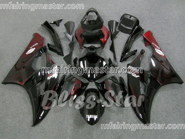 (image for) Fit for Yamaha YZF 600 R6 2006 2007 fairing kit injection molding Red flame black