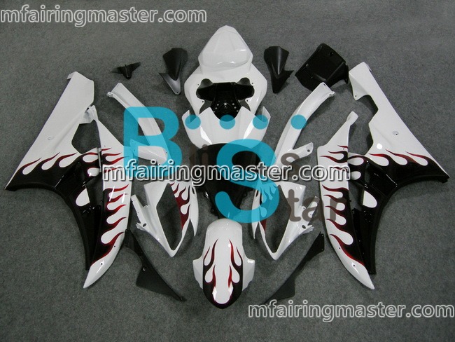 (image for) Fit for Yamaha YZF 600 R6 2006 2007 fairing kit injection molding Red flame white