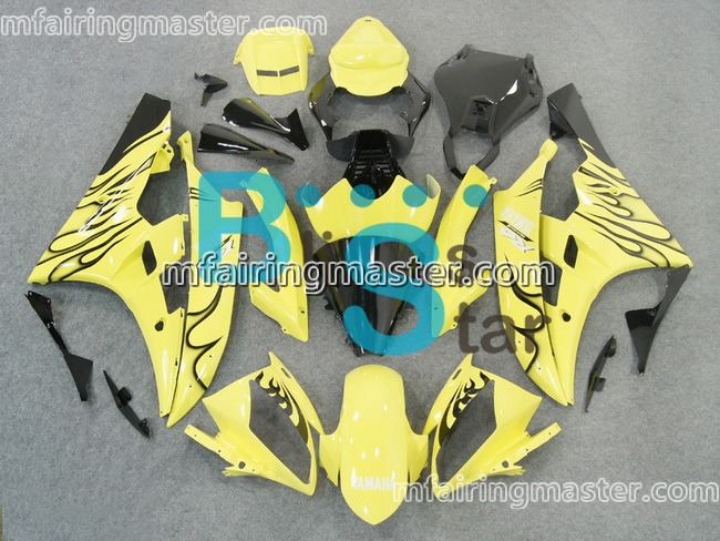 (image for) Fit for Yamaha YZF 600 R6 2006 2007 fairing kit injection molding Black flame yellow