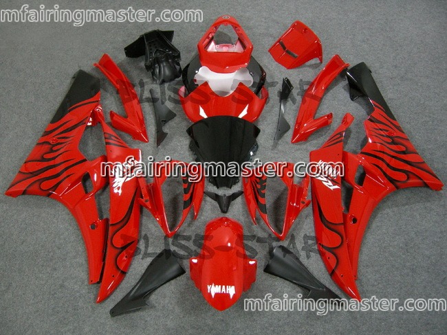 (image for) Fit for Yamaha YZF 600 R6 2006 2007 fairing kit injection molding Black flame red