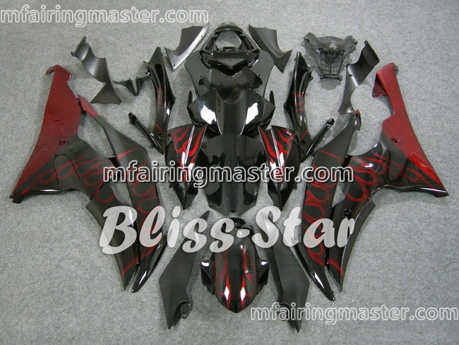 (image for) Fit for Yamaha YZF 600 R6 2008 2009 2010 2011 2012 2013 2014 2015 2016 fairing kit injection molding Red flame black